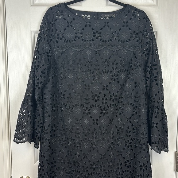 J. Crew black eyelet lace flutter sleeve dress sz 12 - Picture 5 of 11